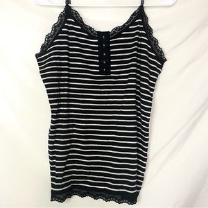 Faded Glory Striped Camisole Cami Black and White Lace Details Size Extra Large